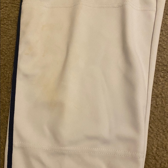 White Men's Baseball Pants with Navy Stripe - Picture 5 of 10